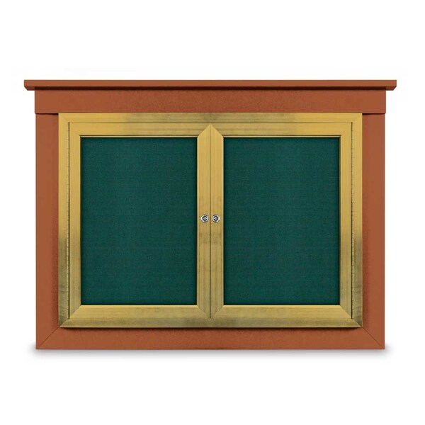 24"x36" 1-Door Enclosed Letterboard, Header, Blue Felt/Cherry